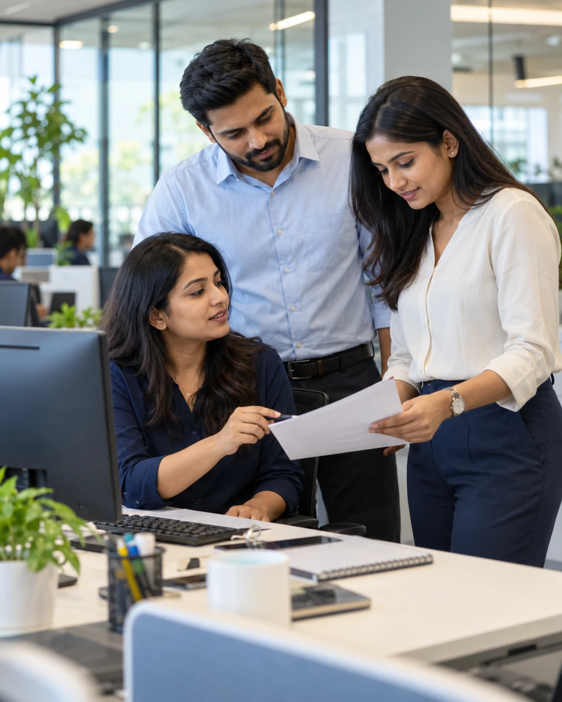 Professionals working in a modern open office