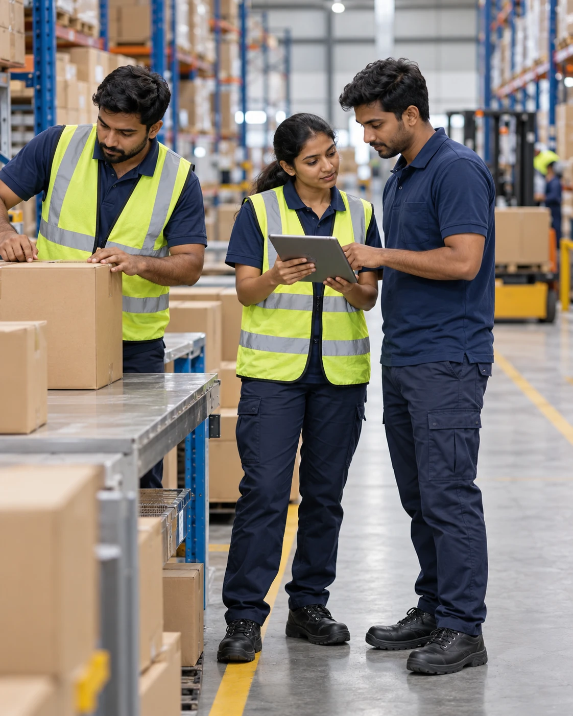 Team members working together in a warehouse
